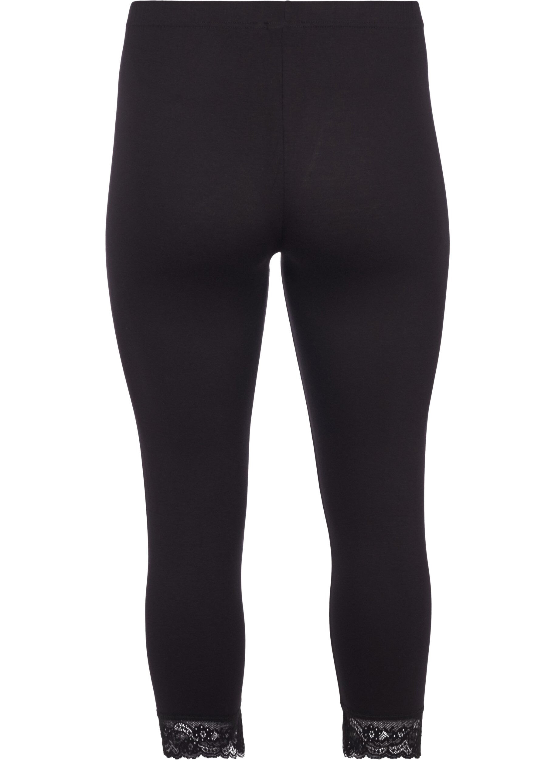 ZizziBasis 3/4 leggings med blondekant, Sort, Packshot image number 1