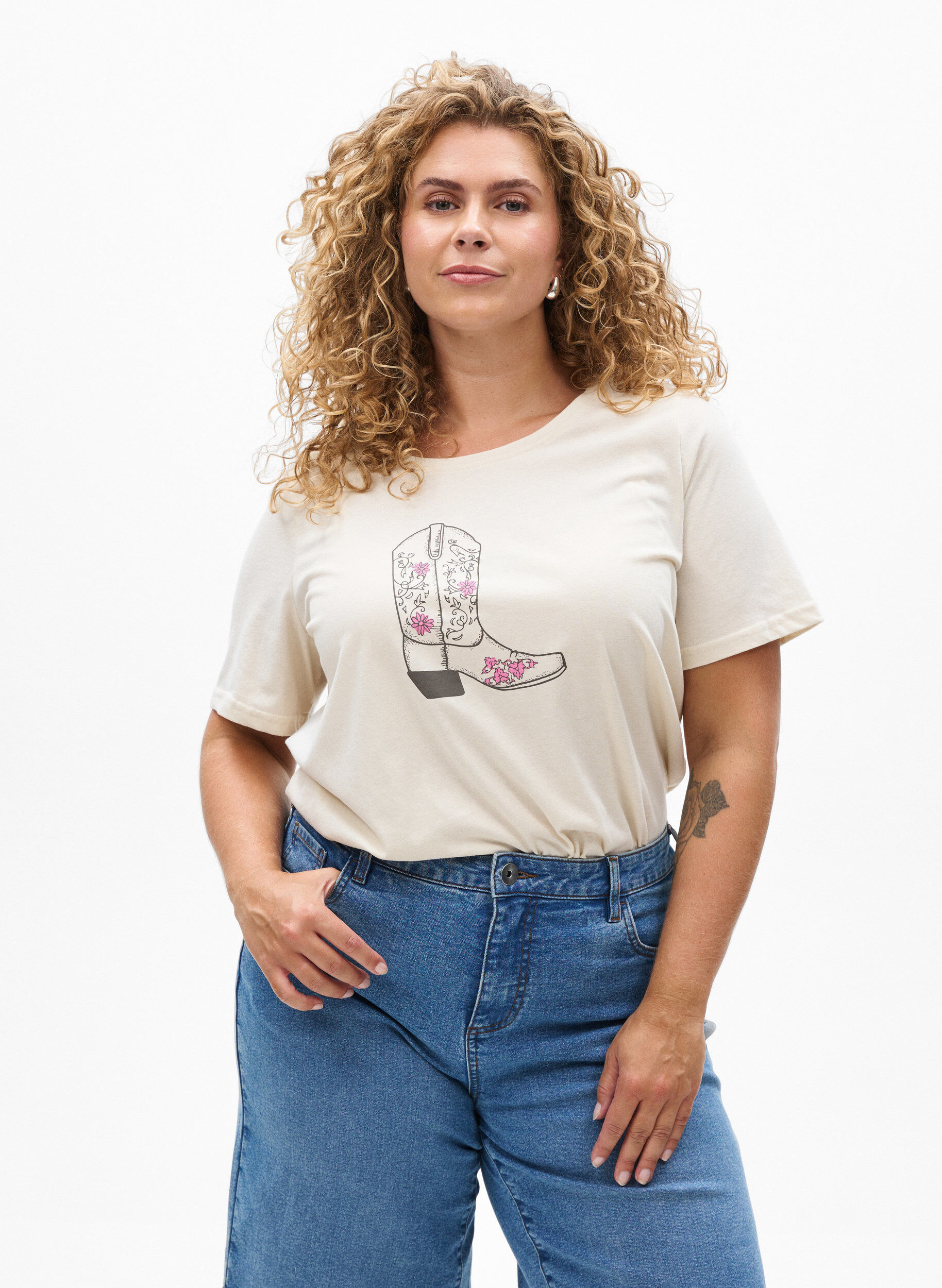ZizziT-shirt med motiv , Vanilla, Model image number 0