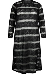 Midikjole med blonder og gennemsigtigt mesh, Black