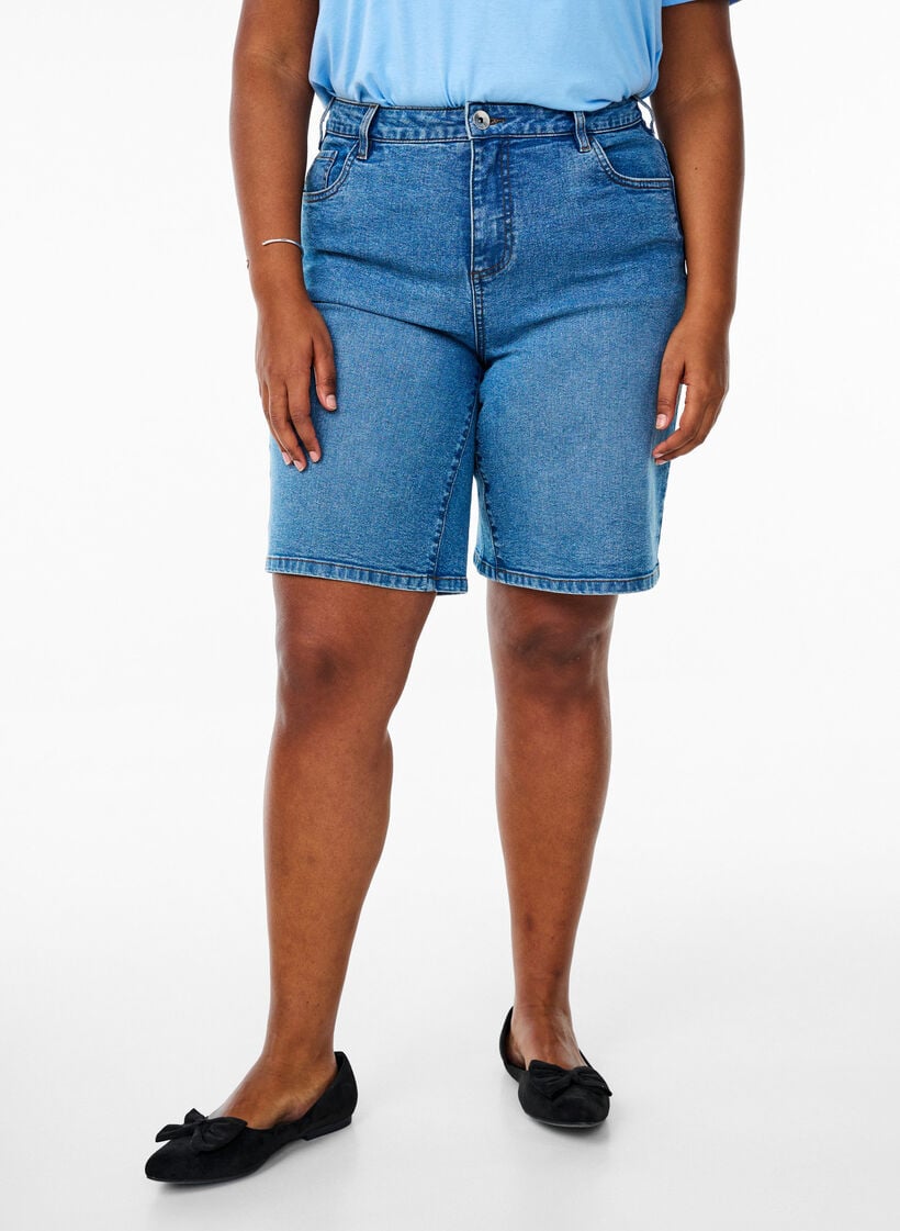 L&oslash;se denimshorts med h&oslash;j talje, Bl&aring;, Model image number 3