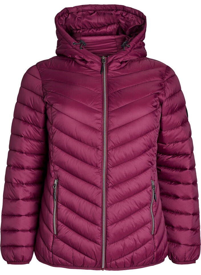 Letv&aelig;gts jakke med h&aelig;tte, M&oslash;rk Bordeaux, Packshot image number 0