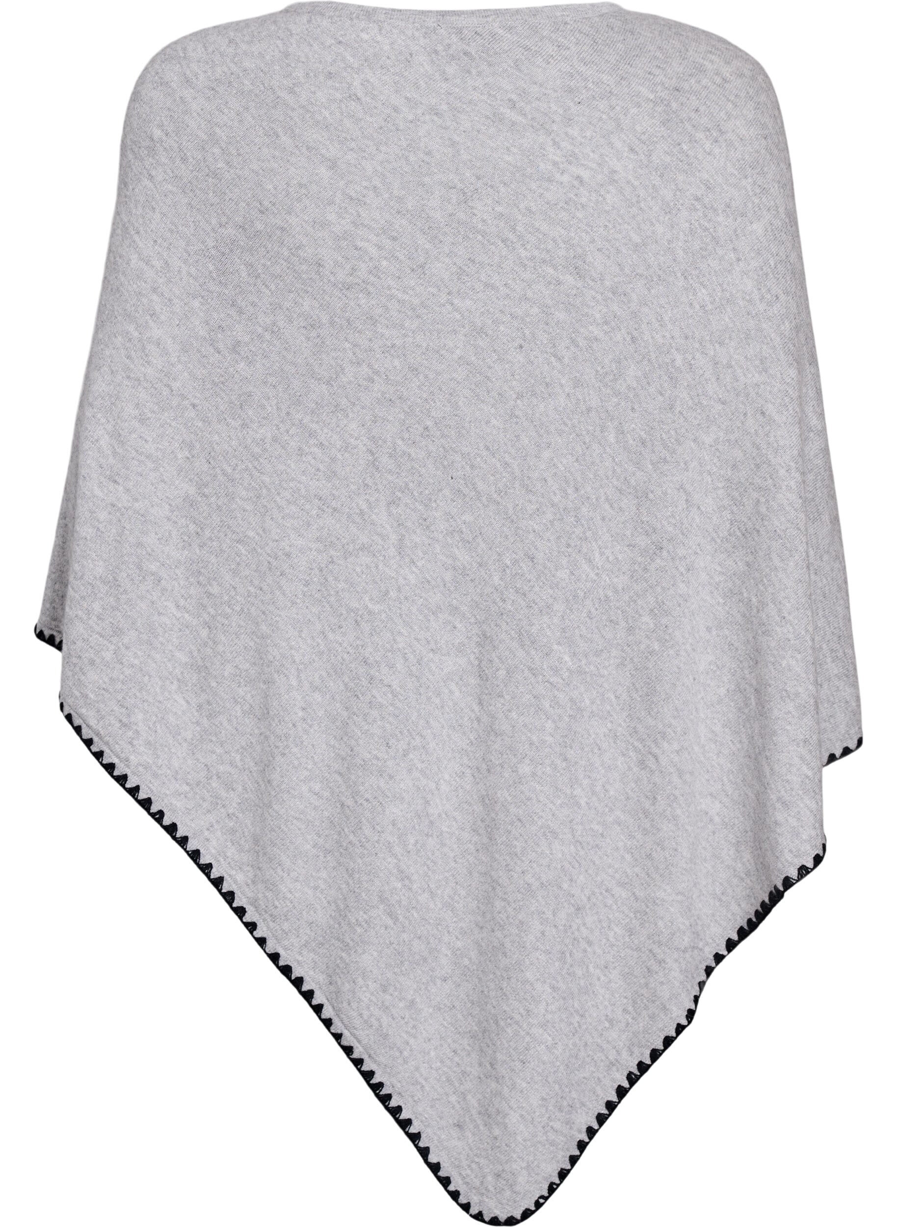 ZizziFinstrikket poncho, Gr&aring;, Packshot image number 1