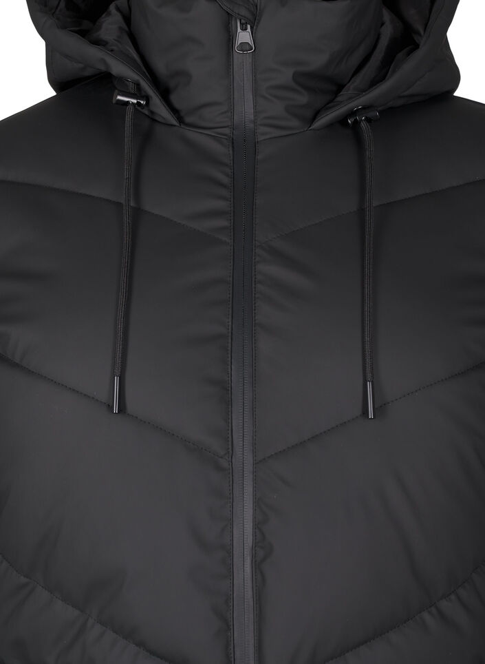 Vandafvisende pufferjakke med hætte, Sort, Packshot image number 2