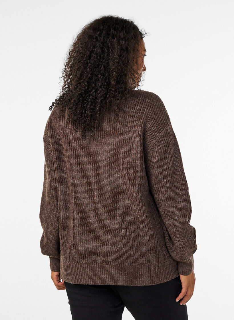 Striktr&oslash;je med h&oslash;j hals og lynl&aring;s, Brun, Model image number 2