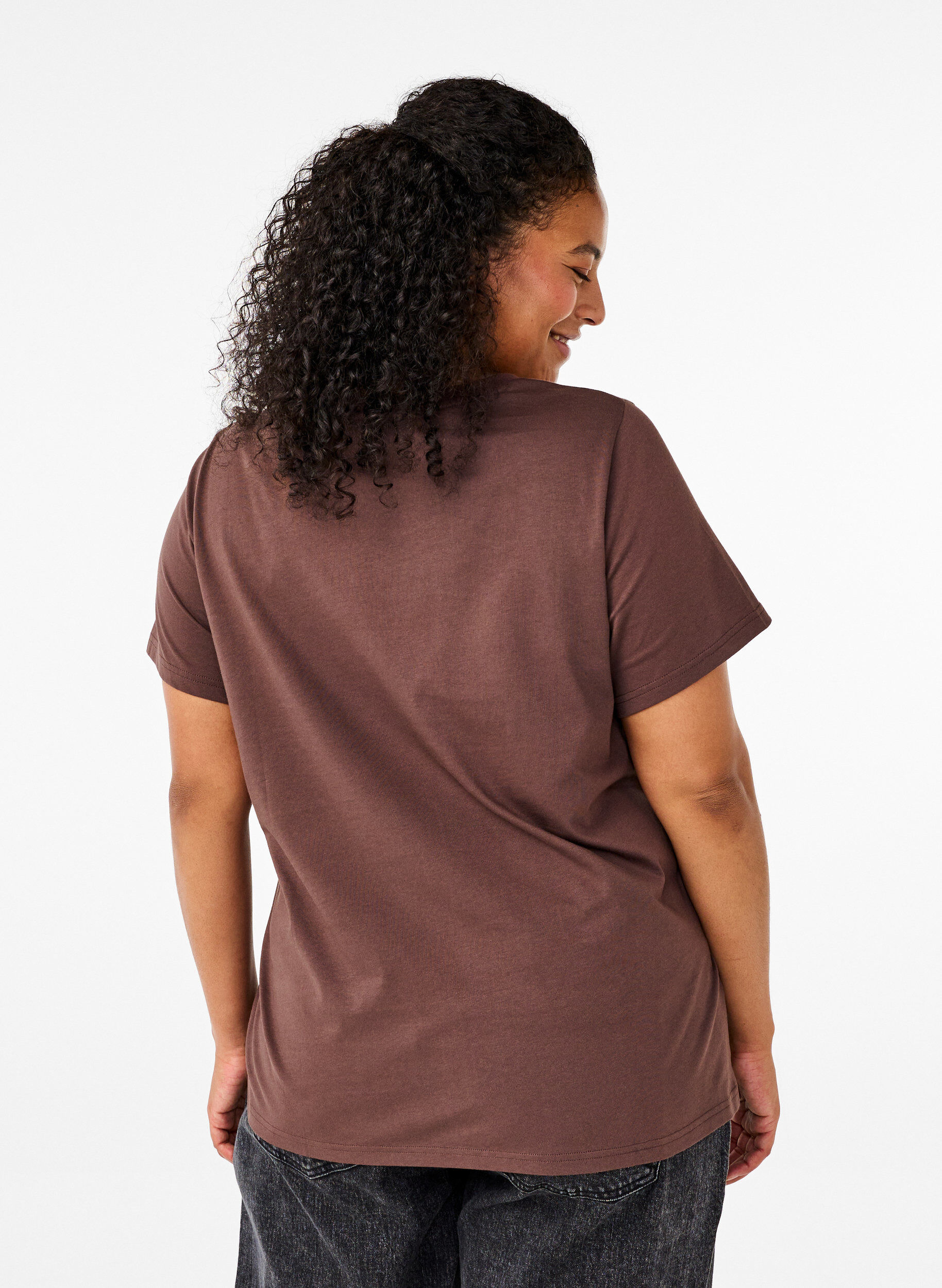 Zizzi Bomulds t-shirt med sl&oslash;jfe, C. Martini W. Black, Model image number 1