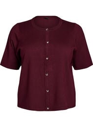 Strikket cardigan med hjerteknapper og korte &aelig;rmer, R&oslash;d