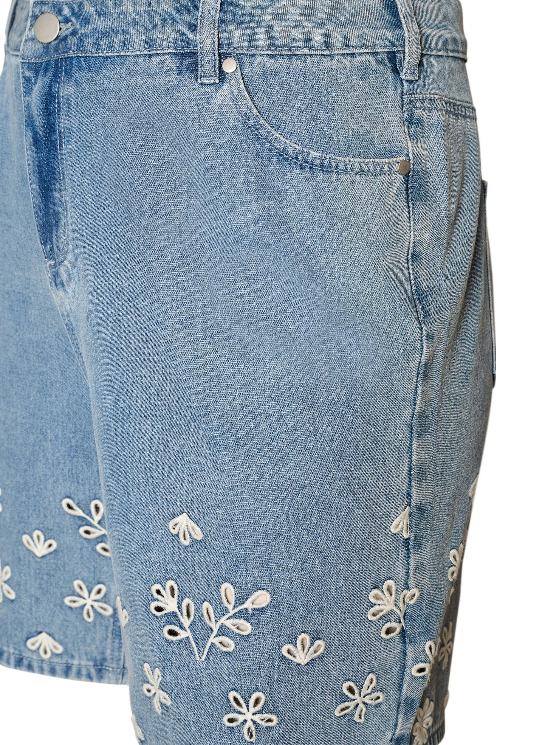 Zizzi Denimshorts med broderie anglaise og h&oslash;j talje, Bl&aring;, Packshot image number 2