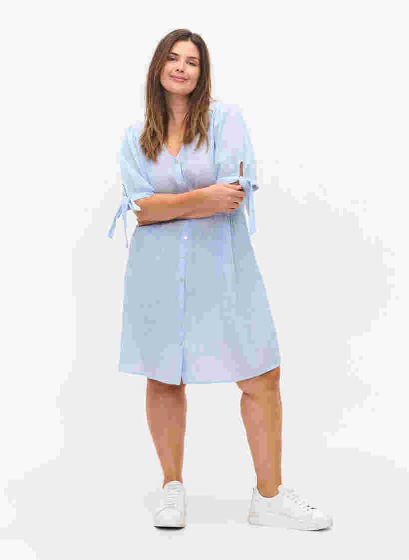 Stribet skjortekjole i bomuld , Blue Stripe, Model image number 2