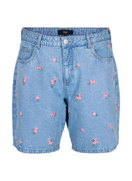 Denim shorts med broderede blomster, Bl&aring;