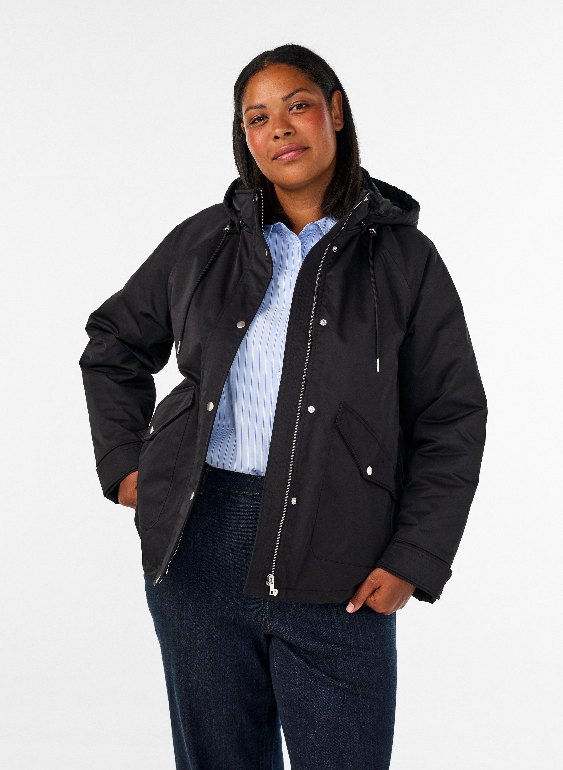 ZizziVatteret parka med aftagelig h&aelig;tte, Sort, Model image number 0
