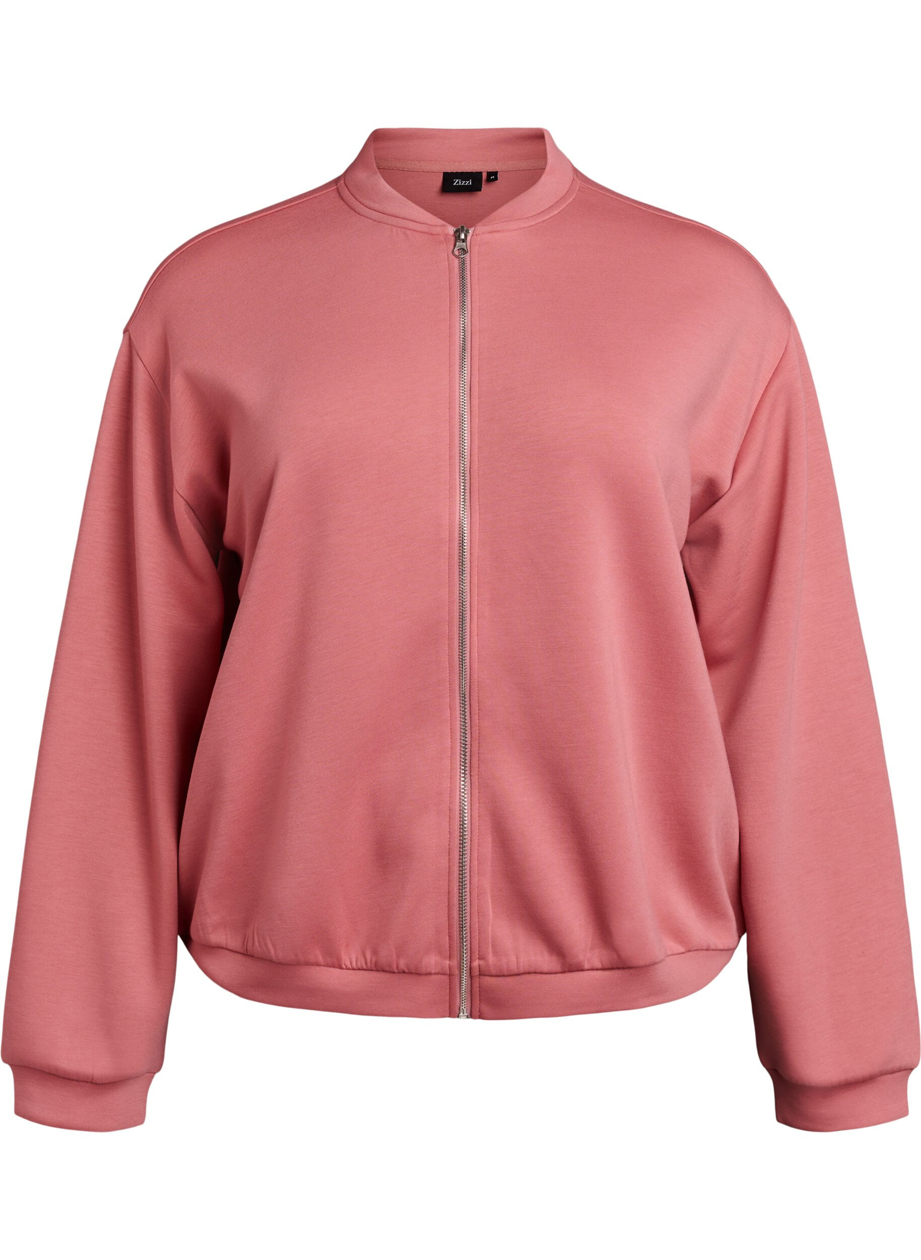 Zizzi Bomber-cardigan med lynl&aring;s, Lyser&oslash;d, Packshot image number 0