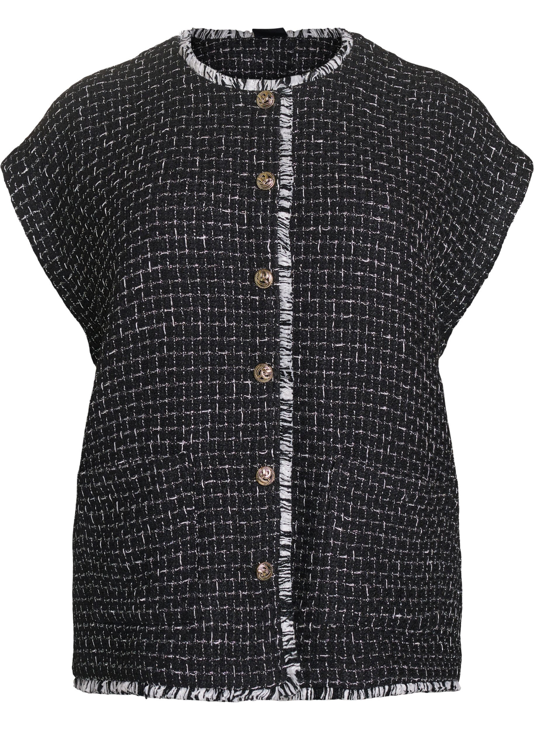 ZizziTernet vest med dekorative knapper, Sort, Packshot image number 0