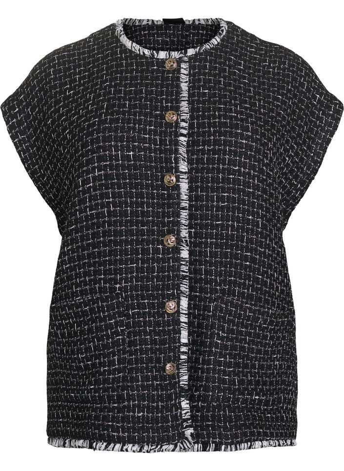 Ternet vest med dekorative knapper, Sort, Packshot image number 0