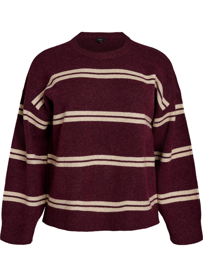 Strikbluse med dobbelte kontraststriber, R&oslash;d, Packshot image number 0