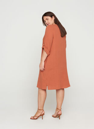 Bomulds kjole med knapper og 3/4 ærmer, Rust As Sample, Model image number 1