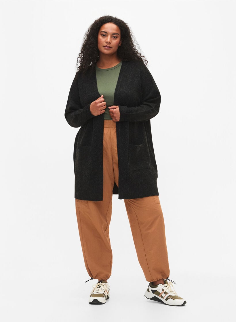 Meleret strik cardigan med lommer, Gr&aring;, Model image number 1