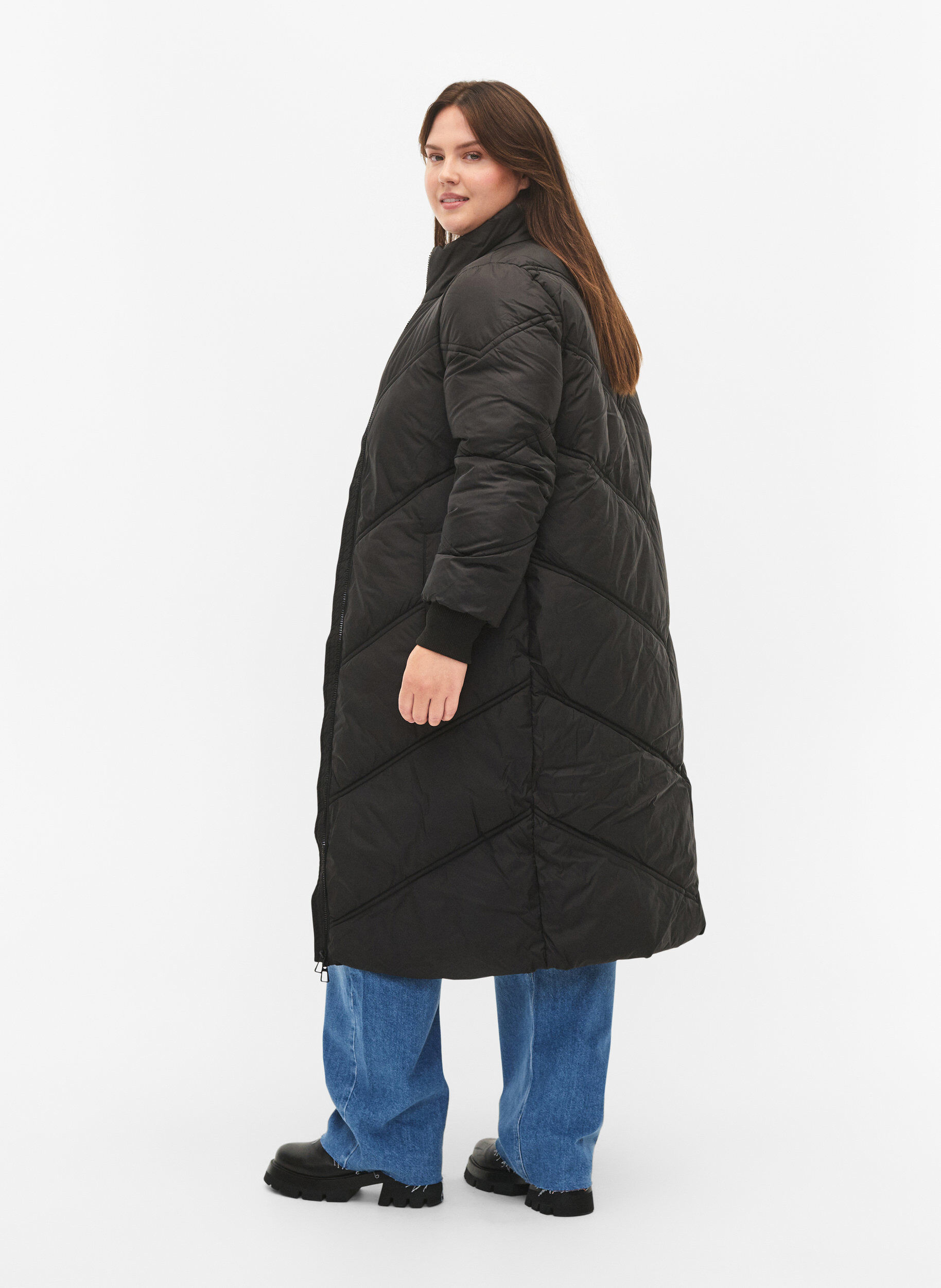 Zizzi Lang puffer vinterjakke, Black, Model image number 1