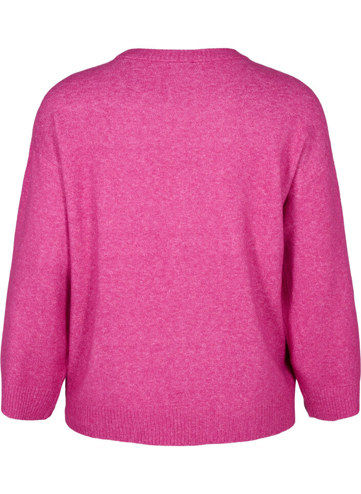 Strikbluse med rund hals og midtersøm, Fuchsia Red Mel., Packshot image number 1