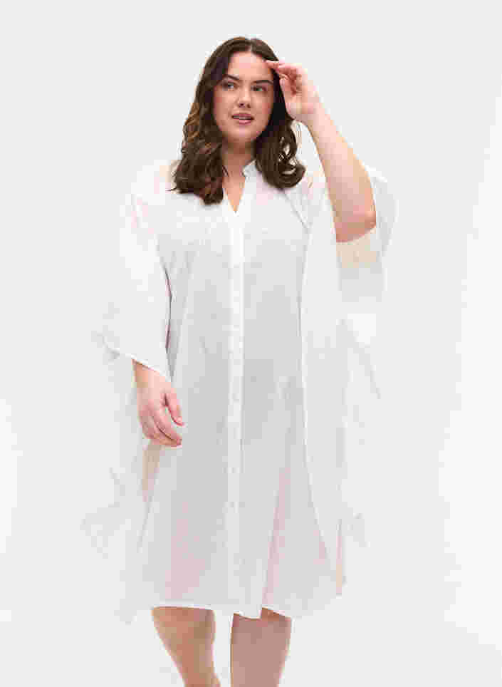 Bomulds strandkjole med knaplukning, Bright White, Model
