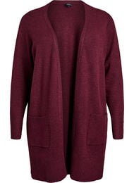 Meleret strik cardigan med lommer, M&oslash;rk Bordeaux