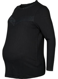 Graviditets bluse med blonder og lange ærmer, Black