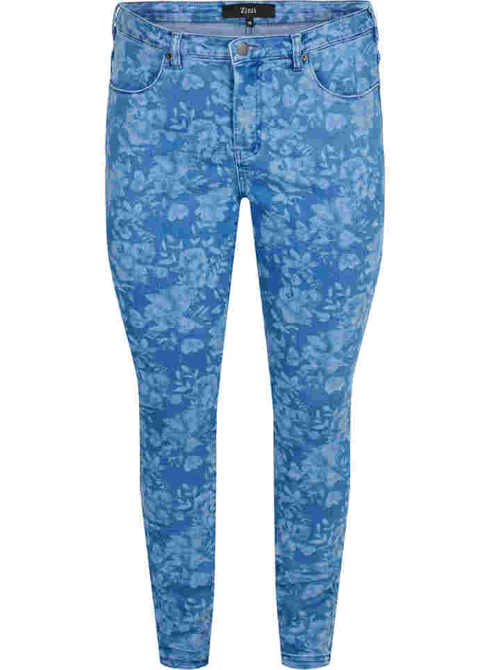 Super slim Amy jeans med mønster, Blue denim