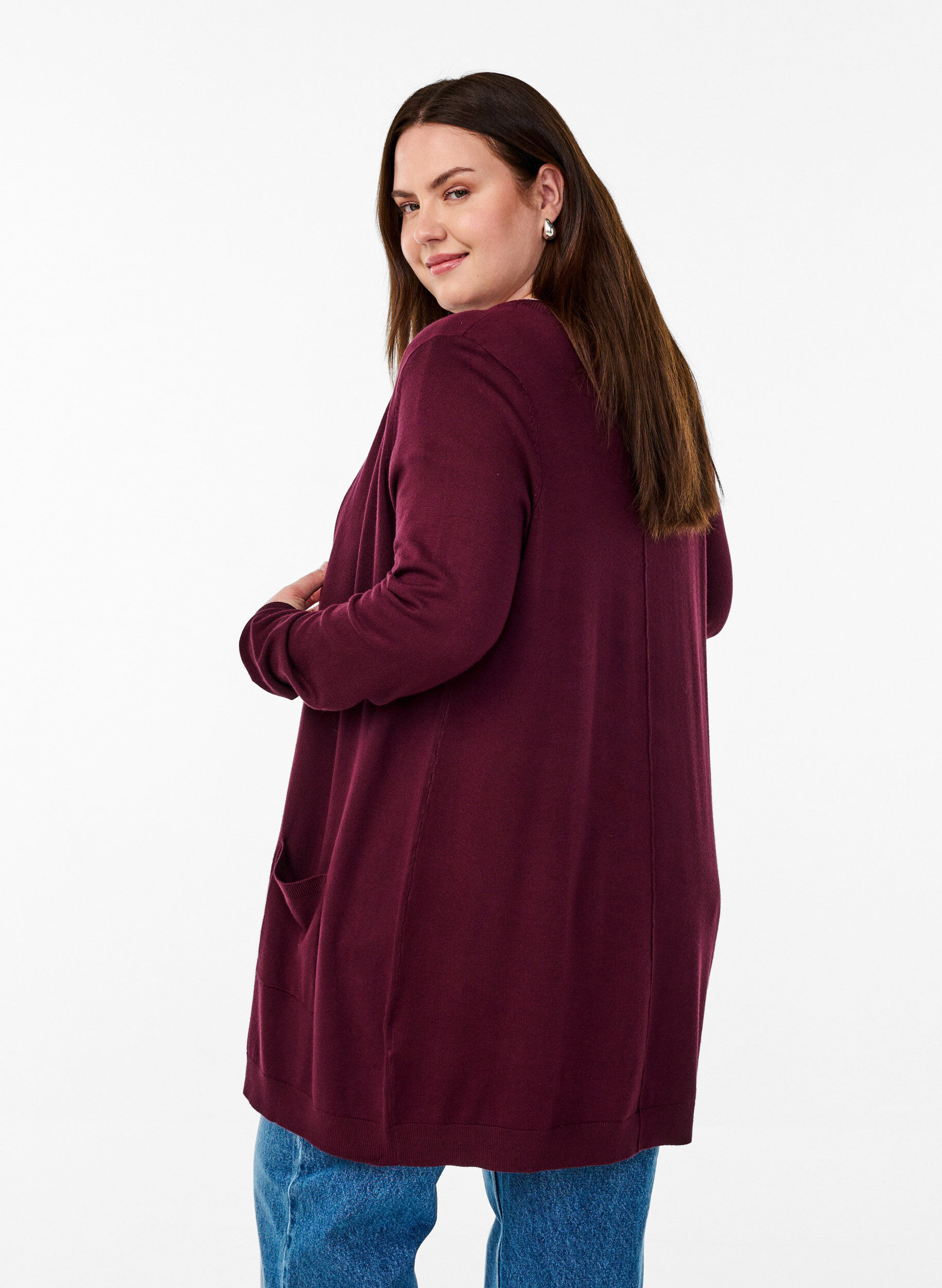 Zizzi Lang strikcardigan i viskosemix., R&oslash;d, Model image number 2
