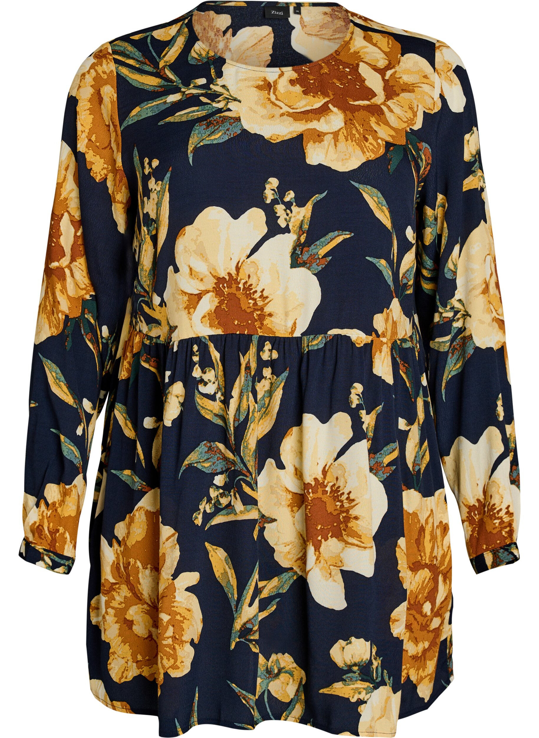 Zizzi Lang&aelig;rmet tunika med sk&aelig;ring, Bl&aring;, Packshot image number 0