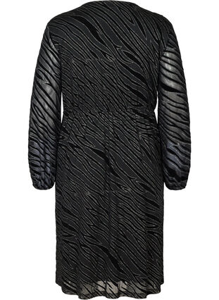 Mønstret kjole med glitter og v-hals, Black w Glitter, Packshot image number 1