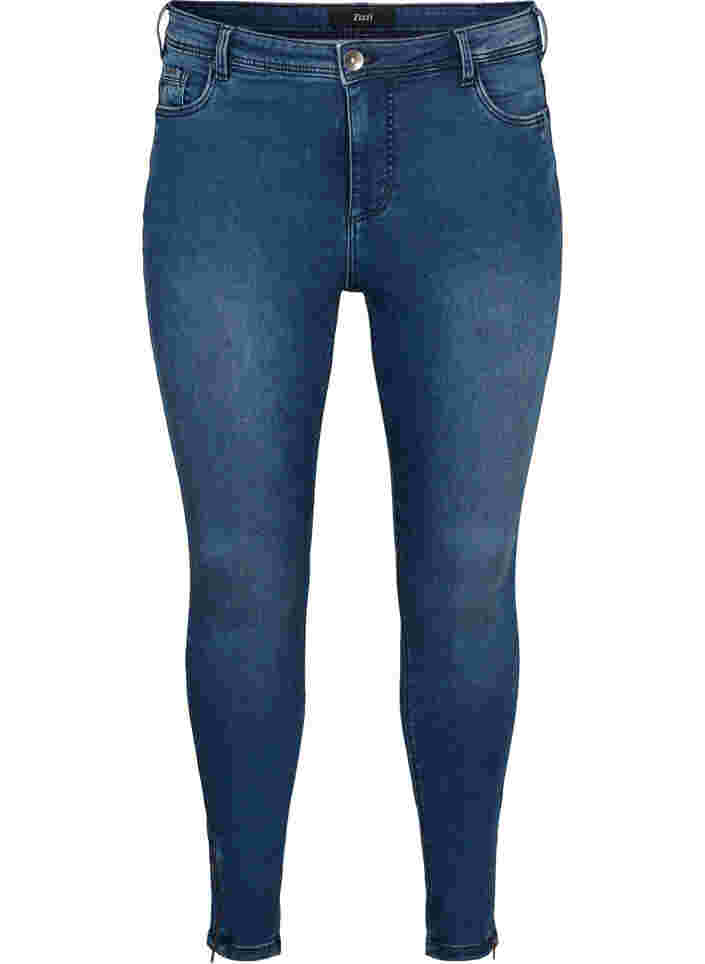 Cropped Amy jeans med lynlås, Dark blue denim, Packshot image number 0