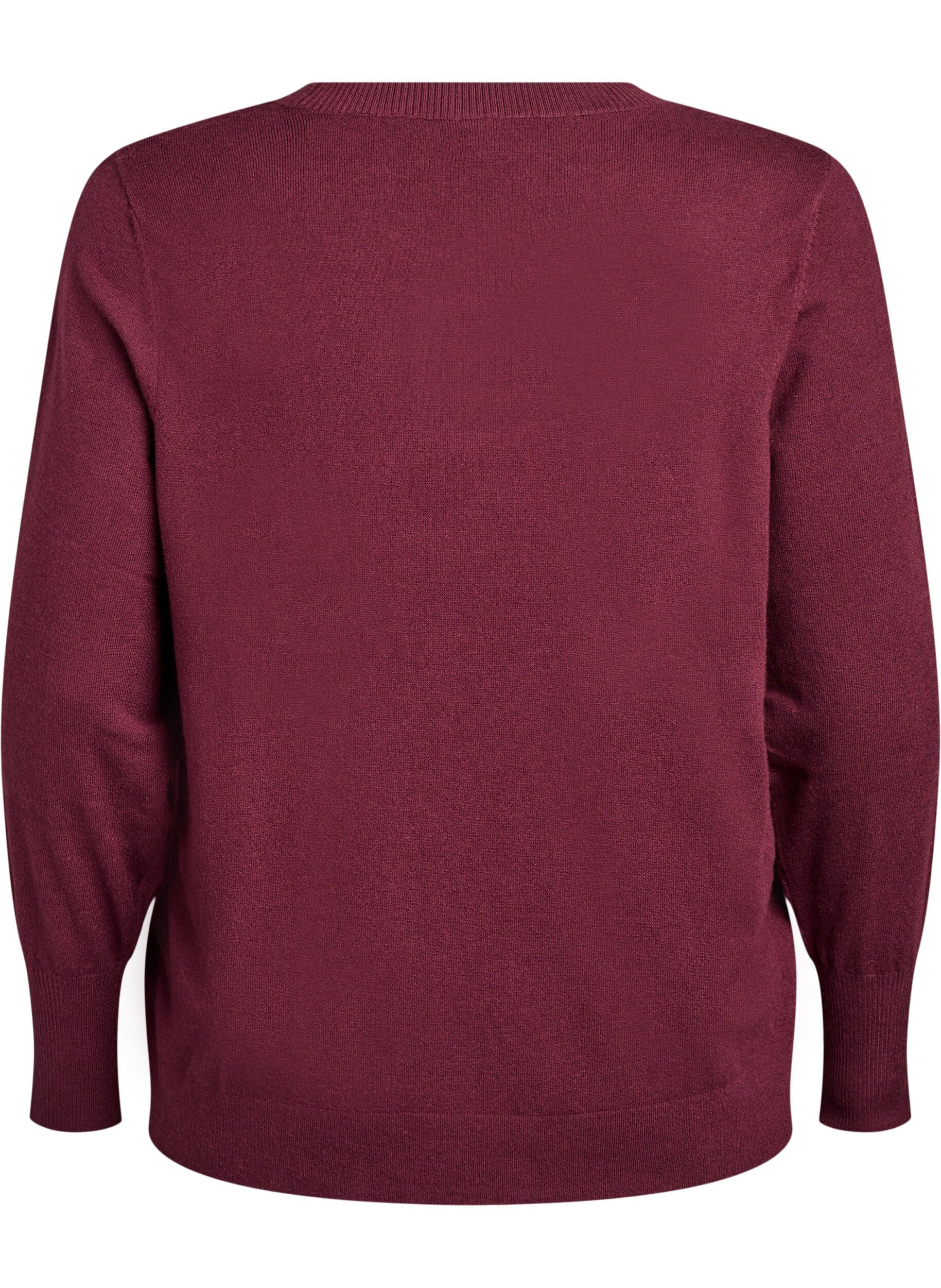 ZizziStrikbluse med rund hals, R&oslash;d, Packshot image number 1