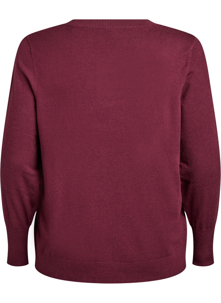 Strikbluse med rund hals, R&oslash;d, Packshot image number 1