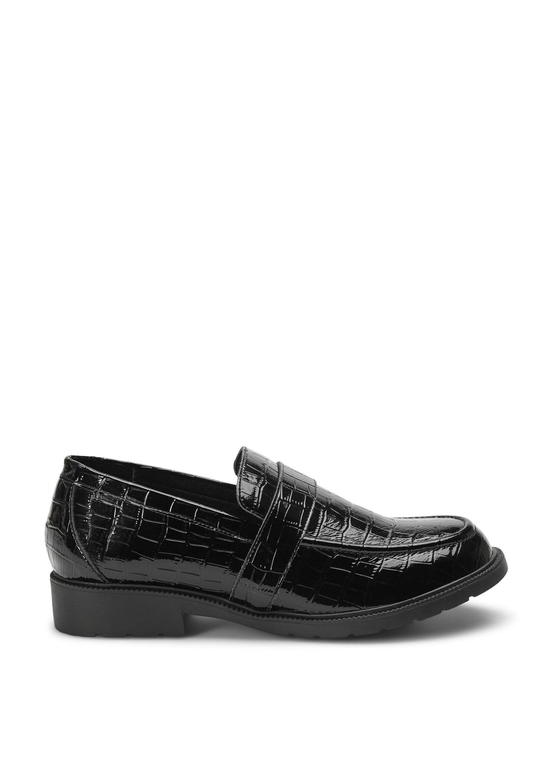 Zizzi Wide fit croco loafers i l&aelig;der, Black, Packshot image number 0