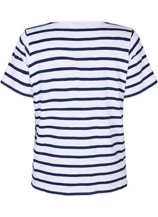 Stribet bomulds t-shirt med v-hals, Bright White Stripe, Packshot image number 1