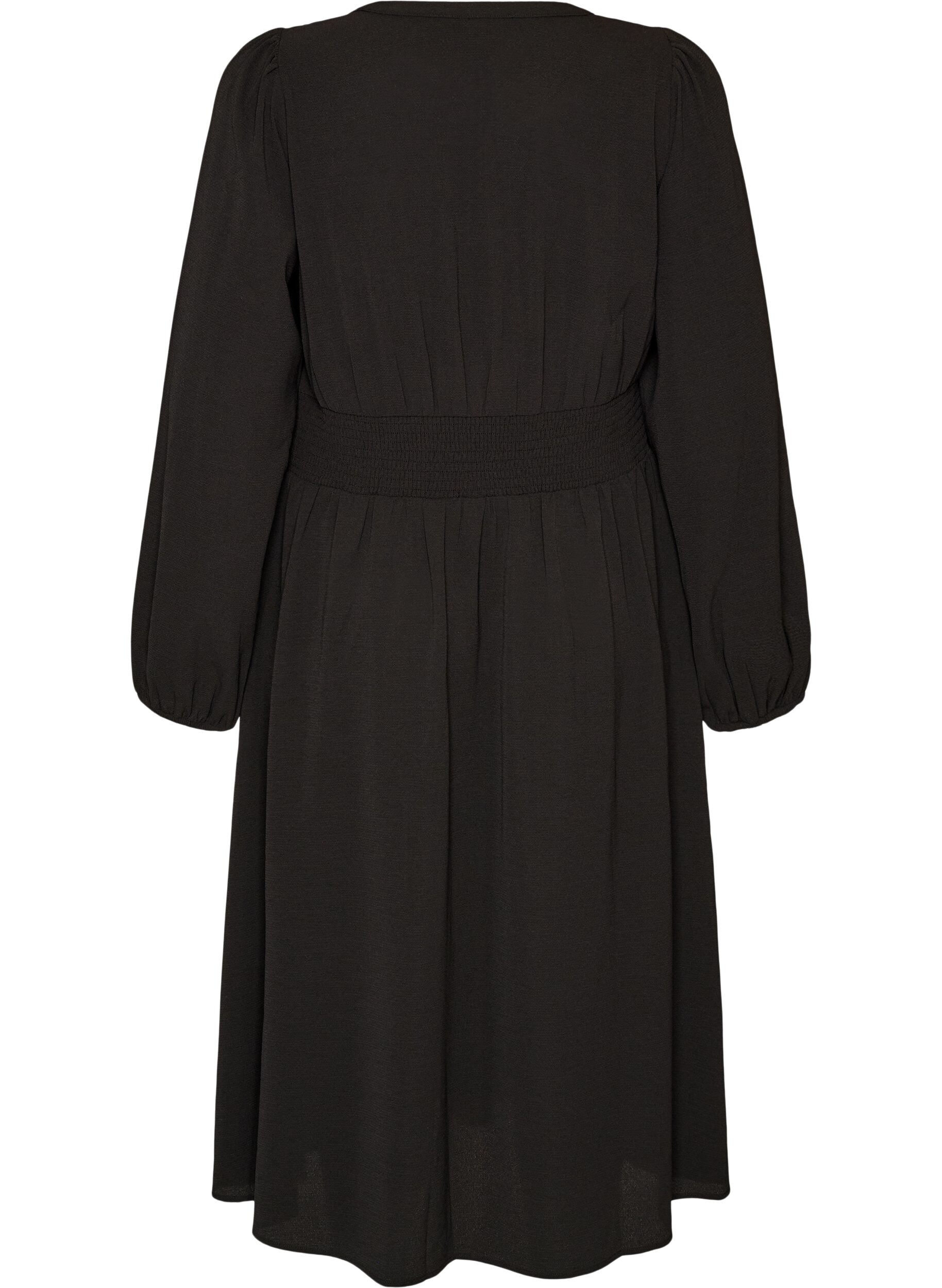 ZizziMidikjole med smock og dekorative knapper, Sort, Packshot image number 1