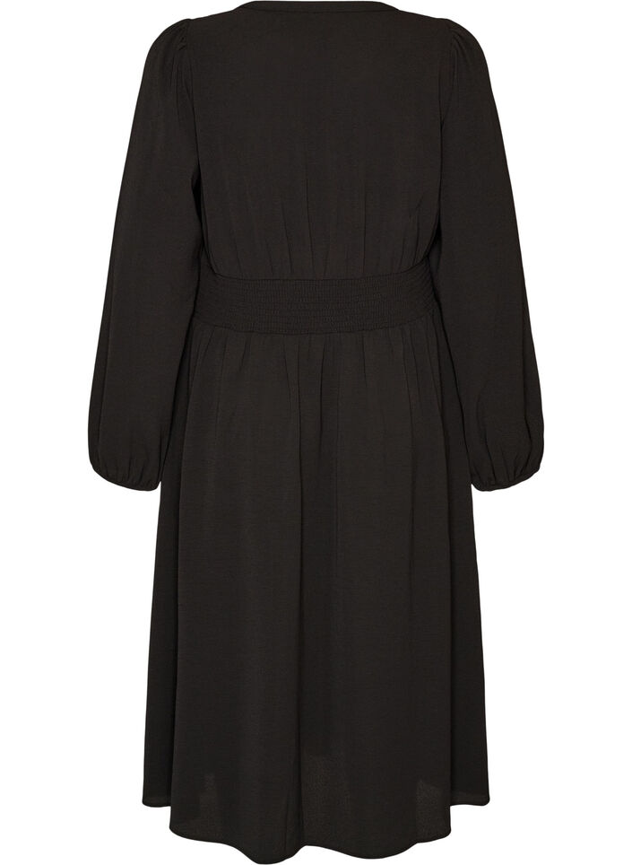 Midikjole med smock og dekorative knapper, Sort, Packshot image number 1