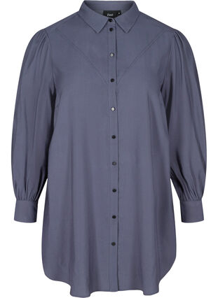 Lang ensfarvet skjorte i viskosemix, Odysses Gray, Packshot image number 0