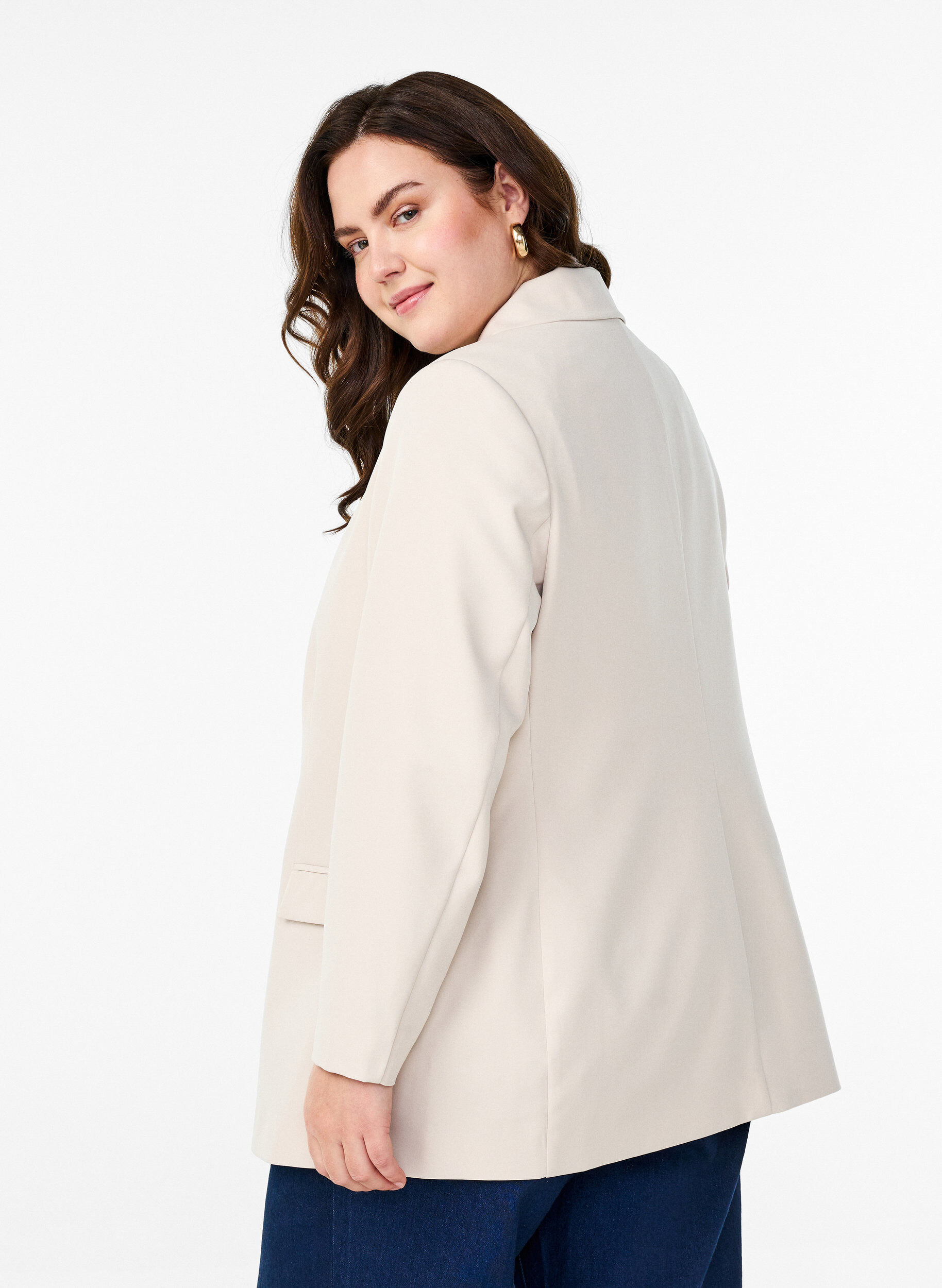 Zizzi Klassisk blazer med knaplukning, Beige, Model image number 2