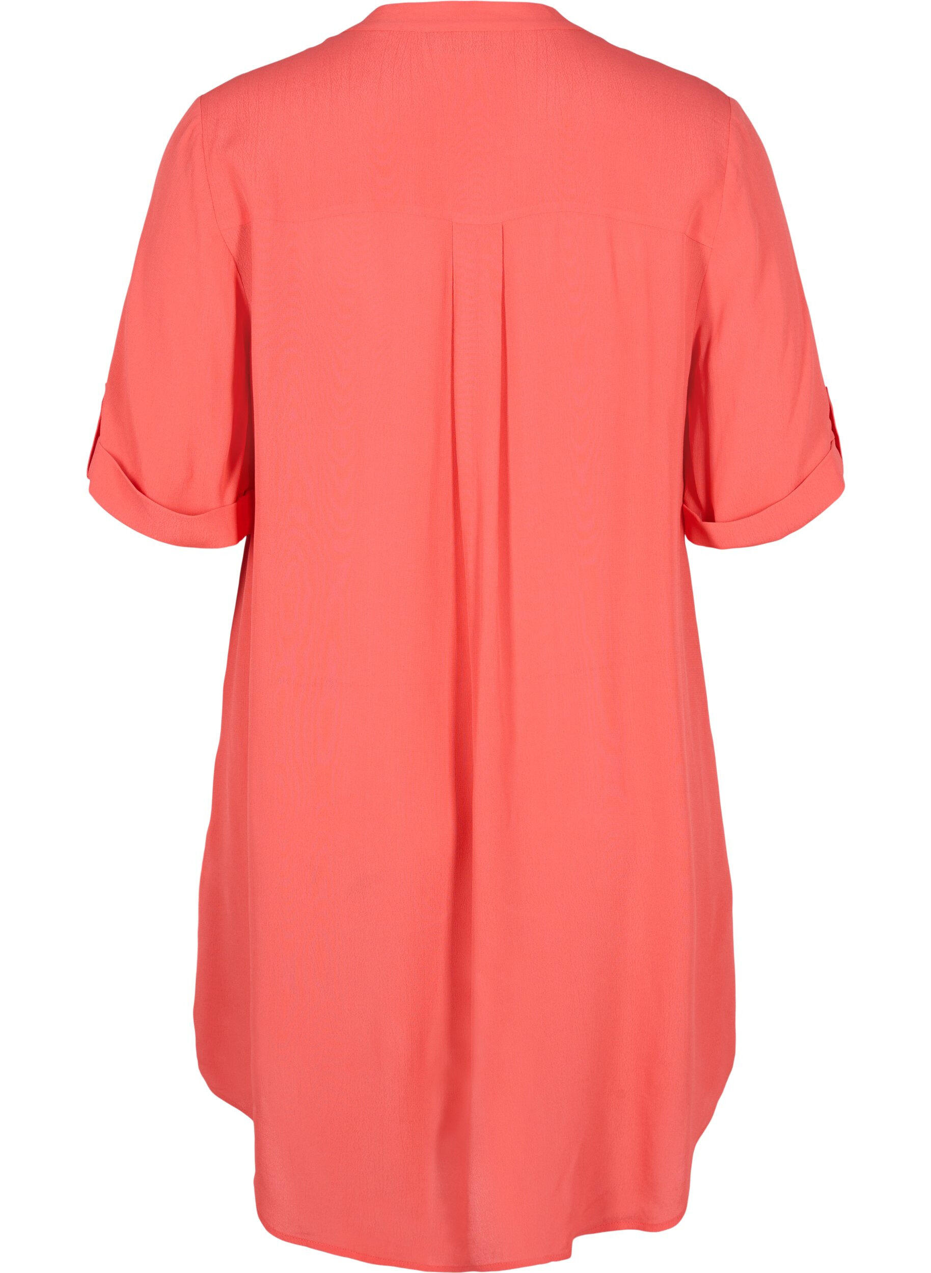 ZizziViskose tunika med korte &aelig;rme, Hot Coral, Packshot image number 1