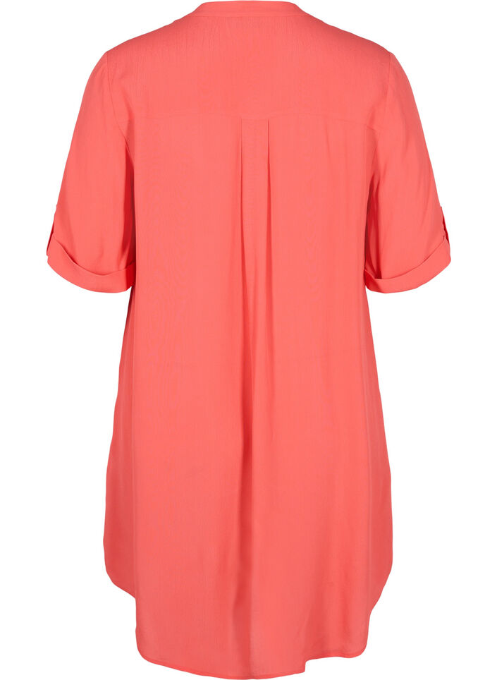 Viskose tunika med korte &aelig;rme, Hot Coral, Packshot image number 1