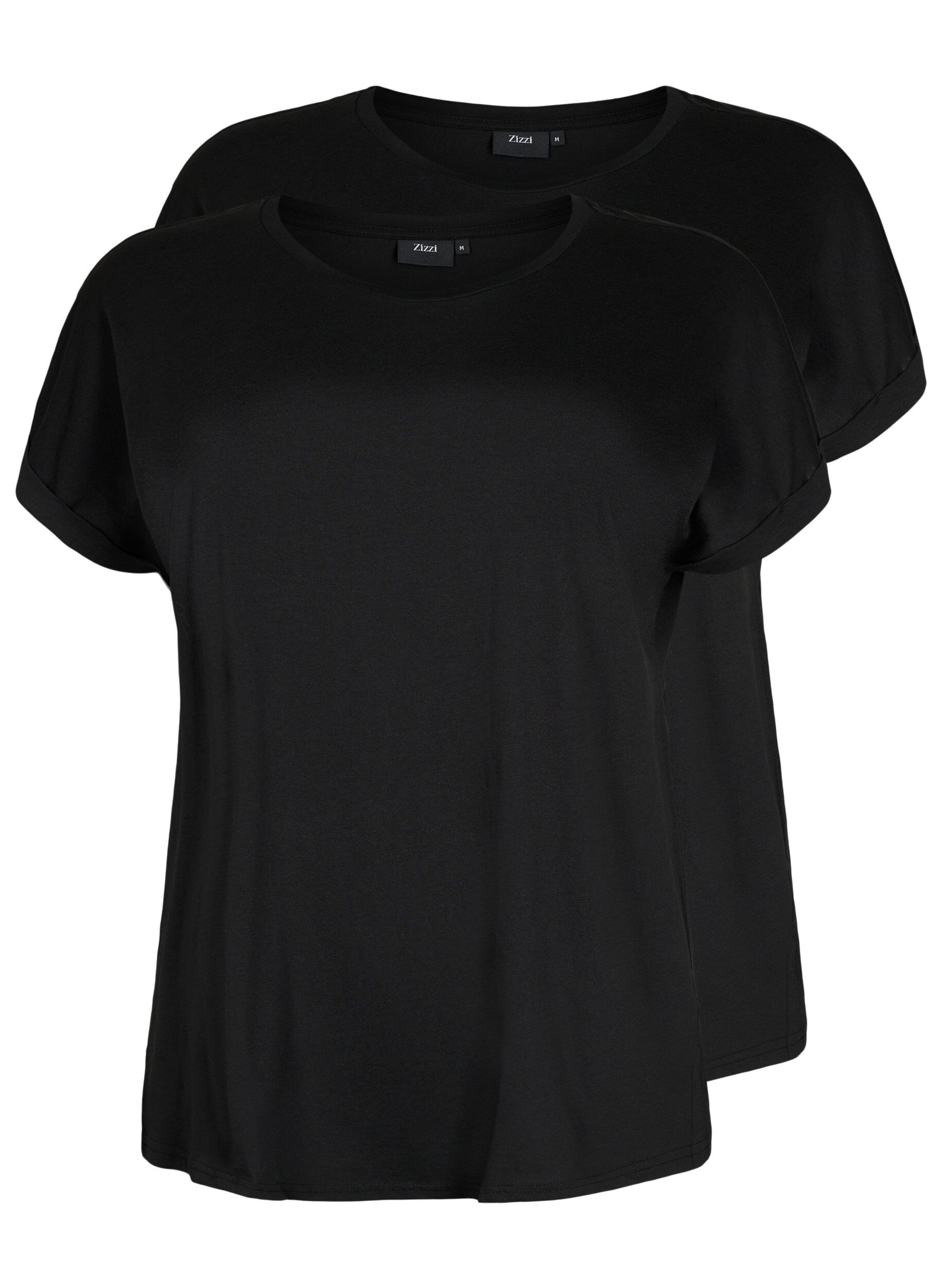 Zizzi2-pak kort&aelig;rmet t-shirts, Sort, Packshot image number 0