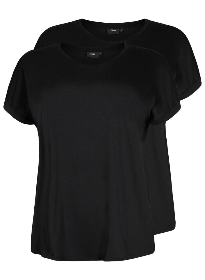 2-pak kort&aelig;rmet t-shirts, Sort, Packshot image number 0