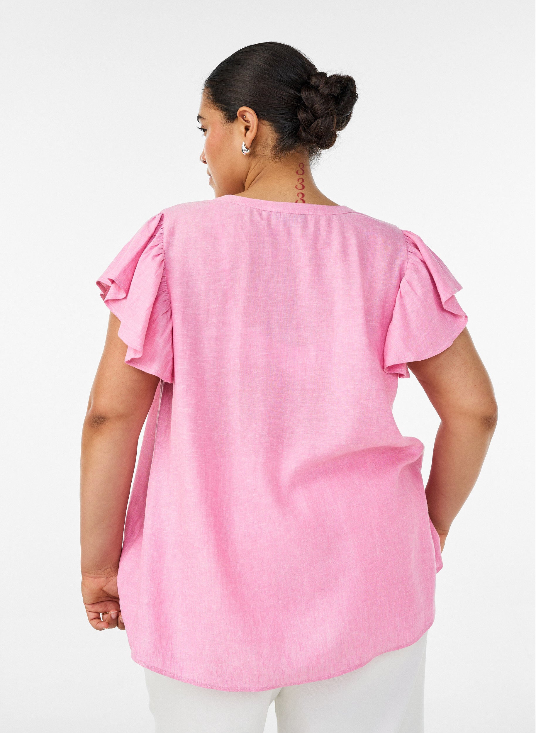 ZizziBluse i viskose og h&oslash;r med fl&aelig;se&aelig;rmer, Lyser&oslash;d, Model image number 2