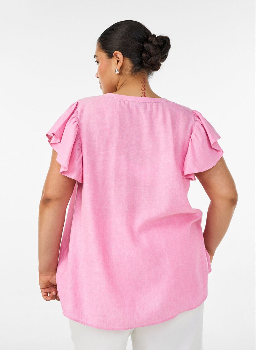 Bluse i viskose og h&oslash;r med fl&aelig;se&aelig;rmer, Lyser&oslash;d, Model image number 2