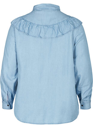 Denim skjorte med flæser, Light blue denim ASS, Packshot image number 1