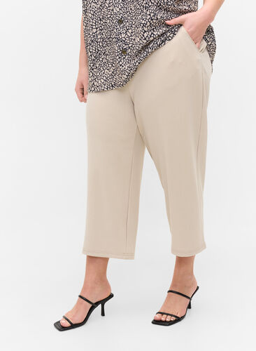 Ensfarvede culotte bukser med lommer, Off White, Model image number 1