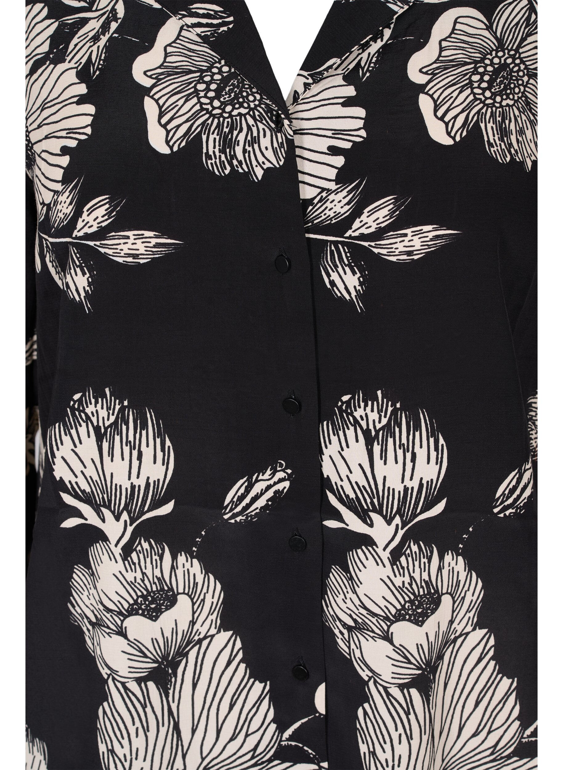 Zizzi Lang blomstret viskoseskjorte , Black White AOP, Packshot image number 2