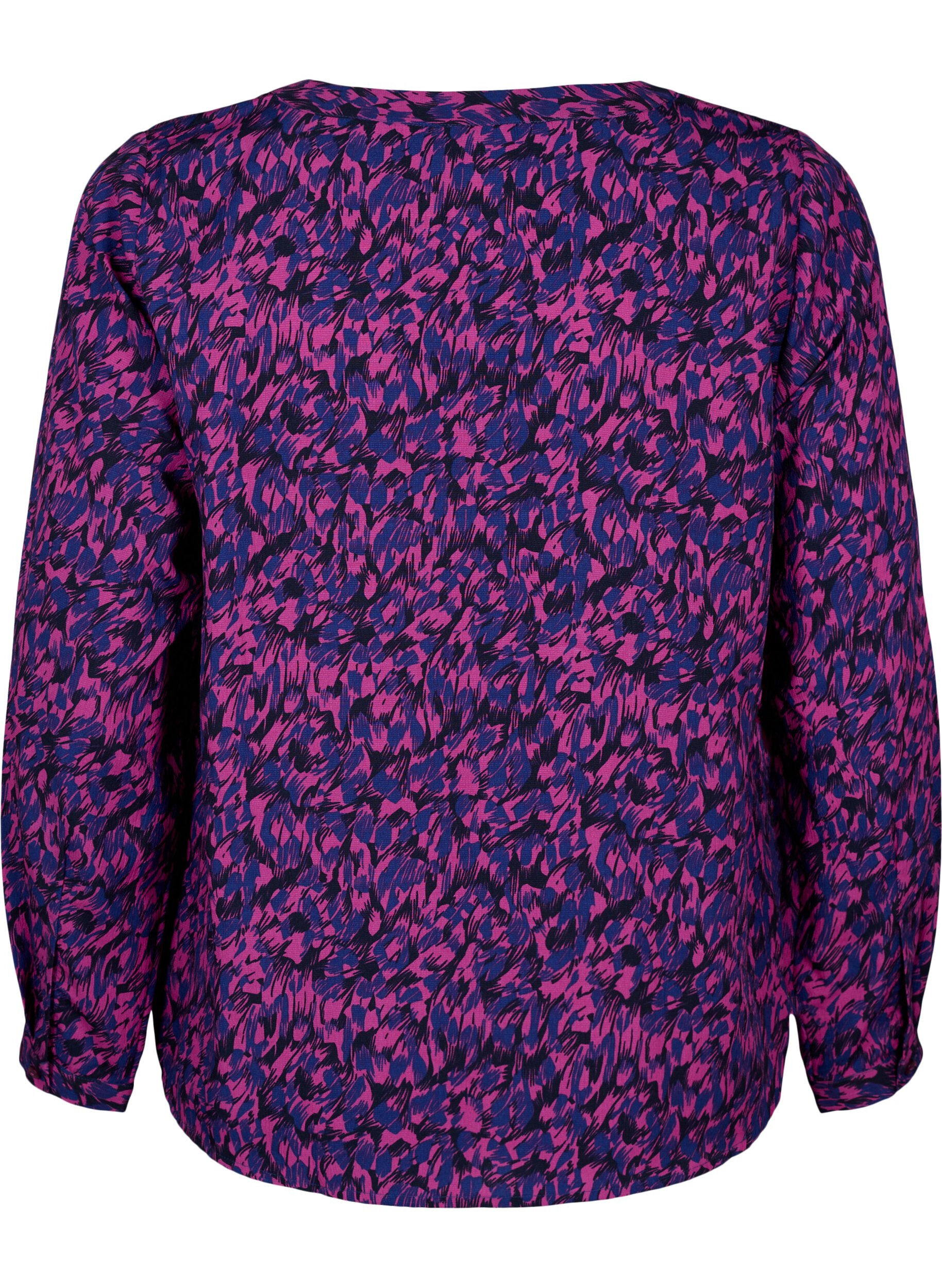 Zizzi FLASH - Lang&aelig;rmet bluse med print, Pink Blue AOP, Packshot image number 1