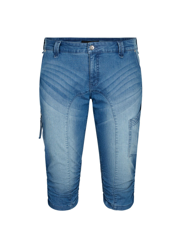 Slim fit capri jeans med lommer, Blå, Packshot image number 0