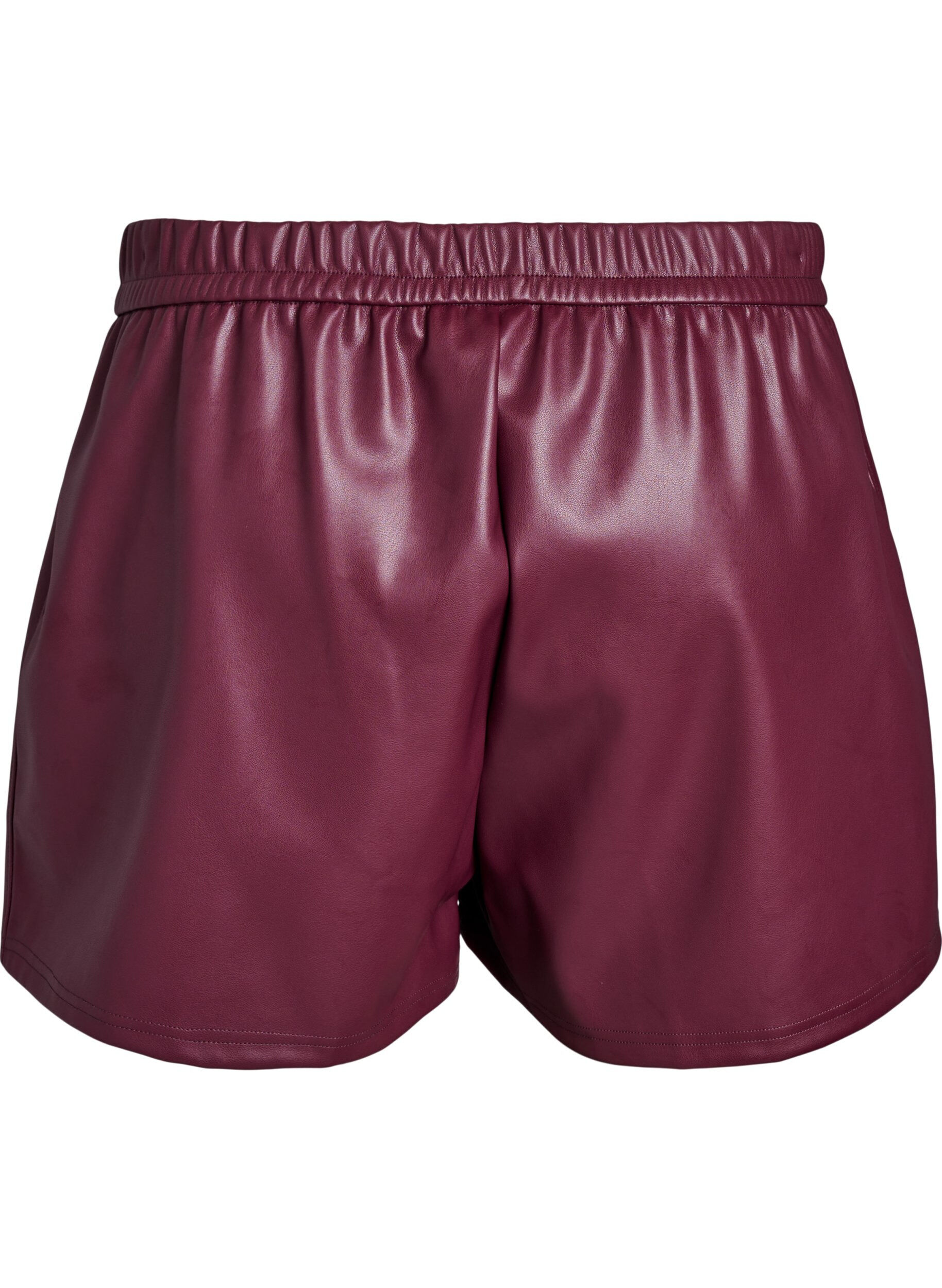 Zizzi L&oslash;se shorts i imiteret l&aelig;der med elastisk linning, M&oslash;rk Bordeaux, Packshot image number 1
